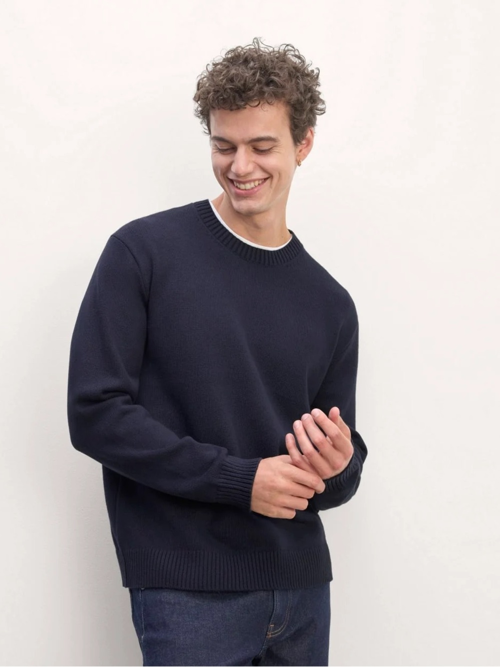 Everlane Classic Sweater Everyday Cotton Small Navy Blue Knit Crewneck